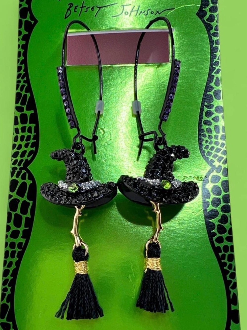 Betsy Johnson Black Witch Hat Tassel Drop Earrings - Women Jewelry